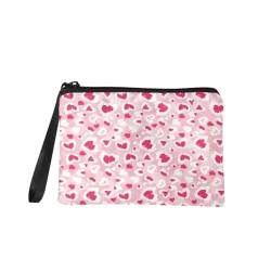 Jeiento Valentinstag Mini Geldbörse Münztasche für Frauen Mädchen Make Up Aufbewahrungstasche Herz Muster Reißverschluss Clutch Tasche, Valentinstag Geschenke Zubehör, Hot Pink Heart, S, Münzbeutel von Jeiento