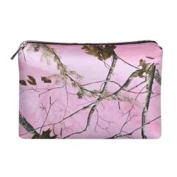 Jeiento Wasserdichte Kosmetiktaschen Leder Reise Einkaufen Münzen Brieftasche Organizer mit Reißverschluss Kulturbeutel für Damen für Pinsel Schmuck Zubehör Kollektion, Pink Camo Jagd, Reisetasche von Jeiento