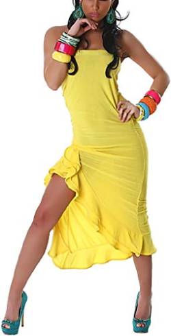 Jela London Bandeau Tanzkleid Maxi-Kleid Sommer Latin Salsa Schlauch Volant Stretch, Gelb von Jela London