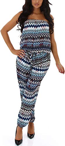 Jela London Damen Bandeau-Overall trägerlos Sommer Onesie Jumpsuit luftig leicht Streifenmuster, Blau von Jela London