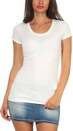 Jela London Damen Basic Longshirt T Shirt lang Stretch Rundhals Kurzarm einfarbig, Creme Elfenbein 36-38 (L) von Jela London
