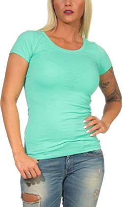 Jela London Damen Basic Longshirt T Shirt lang Stretch Rundhals Kurzarm einfarbig, Grün 129, 38-40 (XL) von Jela London