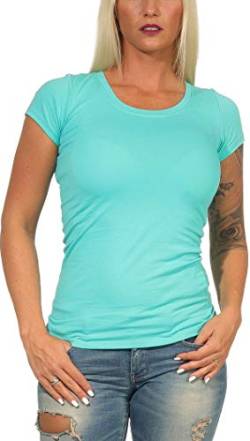 Jela London Damen Basic Longshirt T Shirt lang Stretch Rundhals Kurzarm einfarbig, Grün 75, 40-42 (XXL) von Jela London