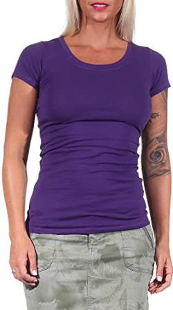 Jela London Damen Basic Longshirt T Shirt lang Stretch Rundhals Kurzarm einfarbig, Lila 140, 34-36 (M) von Jela London