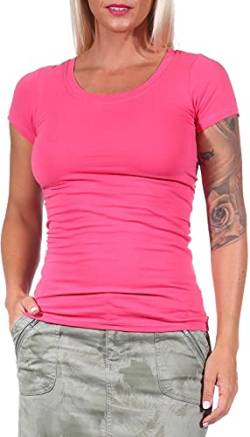 Jela London Damen Basic Longshirt T Shirt lang Stretch Rundhals Kurzarm einfarbig, Pink 167, 38-40 (XL) von Jela London