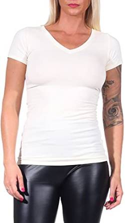 Jela London Damen Basic Longshirt T Shirt lang Stretch V-Ausschnitt Kurzarm einfarbig, Gelb 32, 38-40 (XL) von Jela London