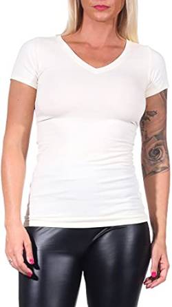 Jela London Damen Basic Longshirt T Shirt lang Stretch V-Ausschnitt Kurzarm einfarbig, Gelb 32, 40-42 (XXL) von Jela London