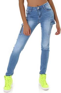 Jela London Damen Cargo-Jeans Stretch Skinny Slim Taschen, Hellblau 34 von Jela London