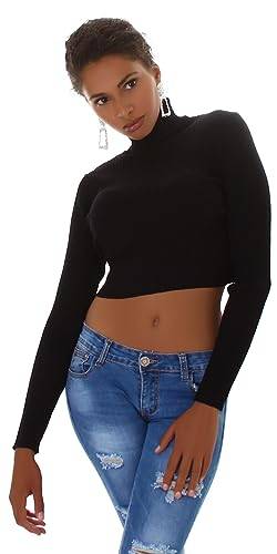 Jela London Damen Cropped Rollkragen Pullover gerippt Skinny Stretch, Schwarz 34-36 (OS) von Jela London