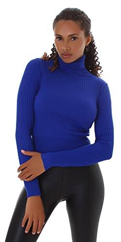 Jela London Damen Feinstrick Rollkragen Pullover Langarm gerippt, Blau von Jela London