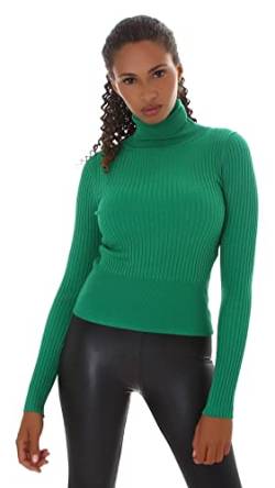 Jela London Damen Feinstrick Rollkragen Pullover Langarm gerippt, Grün von Jela London