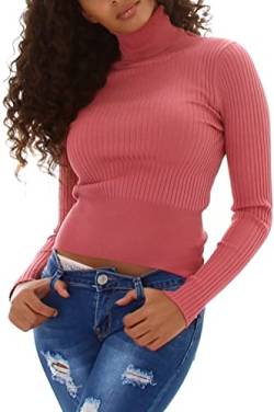 Jela London Damen Feinstrick Rollkragen Pullover Langarm gerippt, Lachsrosa von Jela London