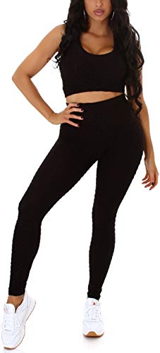 Jela London Damen Fitness Zweiteiler Sport-Set Crop-Top High-Waist Leggings Slim-Fit, Schwarz 38-40 von Jela London
