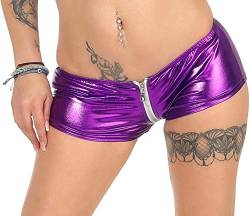 Jela London Damen GoGo Hotpants Wetlook Shorts Lack Panty Poledance Erotik Reißverschluss metallic, Violett 32-36 von Jela London