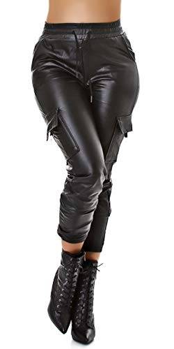 Jela London Damen High Waist Cargohose Wetlook Kunstleder Freizeit Hose Baggy Glanz Stretch, 36-38 (L/XL) von Jela London