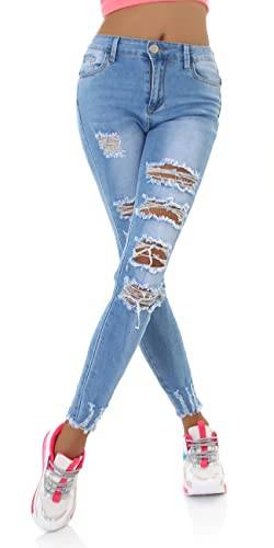 Jela London Damen High Waist Jeans Destroyed Frayed Skinny Stretch Bleached, Blau 38-40 von Jela London