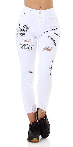 Jela London Damen High Waist Jeans Hose 7/8 Stretch Sommer Destroyed Slim, Weiß 36 von Jela London