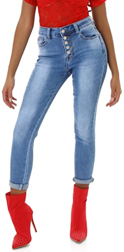 Jela London Damen High Waist Jeans Skinny Stretch Destroyed Knopfleiste, Blau 38-40 von Jela London