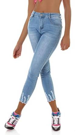 Jela London Damen High Waist Jeans Skinny Stretch Frayed Bleached, Blau 34-36 von Jela London