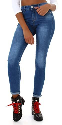 Jela London Damen High Waist Jeans Skinny Stretch Push Up Stone-Washed Slim, Blau 34-36 von Jela London