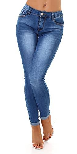 Jela London Damen High Waist Jeans Skinny Stretch Push Up Stone-Washed Slim, Blau 34-36 von Jela London