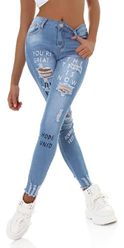 Jela London Damen High Waist Jeans Stretch Destroyed Löcher Risse, Hellblau 38 von Jela London