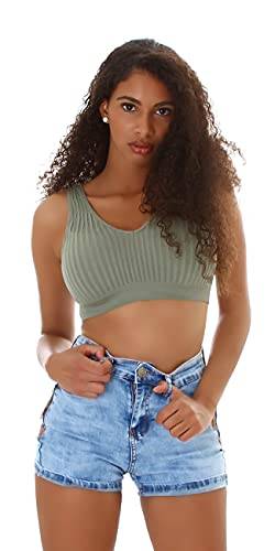 Jela London Damen High Waist Jeansshorts Hot Pants Stretch Reißverschluss Skinny Push Up Bleached, Hellblau 34-36 von Jela London