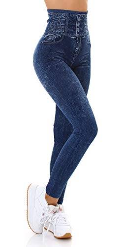 Jela London Damen High Waist Jeggings Hoher Bund Taillen Leggins Print Muster Slimming Stretch, Tintenblau 36-38 von Jela London