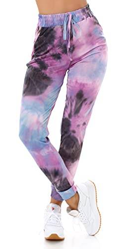Jela London Damen High-Waist Jogginghose Freizeithose Batik, Violett 40-42 (LXL) von Jela London