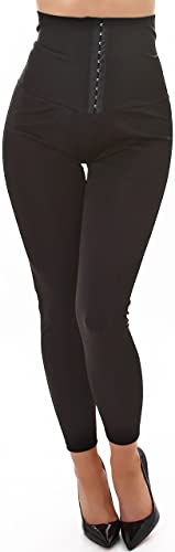 Jela London Damen High Waist Leggings Korsage Treggings Stretch Slim, Schwarz 36-38 (SM) von Jela London