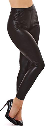 Jela London Damen High Waist Leggings Wetlook Kunstleder Schwarz Matter Glanz, 40 42 (XL/2XL) von Jela London