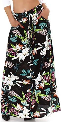 Jela London Damen High-Waist Maxi-Rock Blumen Sommer Taschen lang dünn, Schwarz 36-38 (S/M) von Jela London