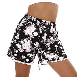 Jela London Damen High-Waist Sommer-Shorts Blumen Baumwolle Hotpants, D40 Schwarz 38-40 (M/L) von Jela London