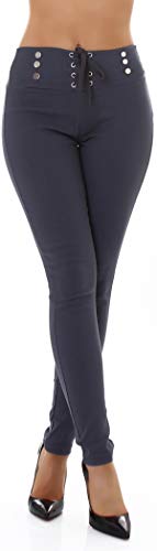 Jela London Damen High-Waist Stretch-Hose Taillenhose Schnürung Slim-Fit, Blaugrau 38-40 (L/XL) von Jela London