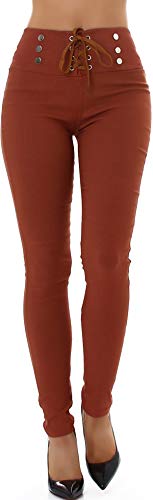 Jela London Damen High-Waist Stretch-Hose Taillenhose Schnürung Slim-Fit, Braun 36-38 (S/M) von Jela London