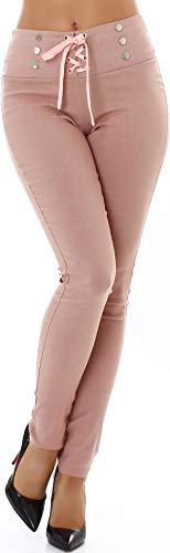 Jela London Damen High-Waist Stretch-Hose Taillenhose Schnürung Slim-Fit, Rosa 36-38 (S/M) von Jela London