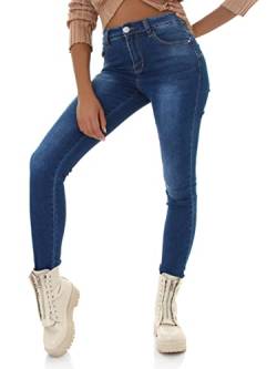 Jela London Damen High Waist Stretch Jeans Skinny Stone-Washed Slim, Blau 36-38 von Jela London