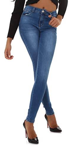 Jela London Damen High Waist Stretch Jeans Skinny Stone-Washed Slim, Blau 38-40 von Jela London