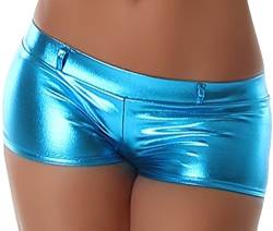 Jela London Damen Hotpants Wetlook GoGo Shorts Panty Glanz metallic, Türkis S (34/36) von Jela London
