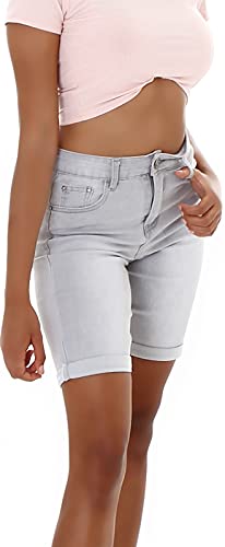 Jela London Damen Jeansshorts Stretch Skinny Bleached Umschlagsaum, Grau 32-34 von Jela London