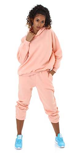 Jela London Damen Jogginganzug Hausanzug Kapuzenpullover Oversize Loose, Apricot S von Jela London