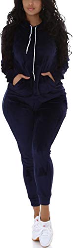 Jela London Damen Jogginganzug Nicki Velour Samt Kapuzen-Pullover mit Hose, Marine 36-38 (SM) von Jela London