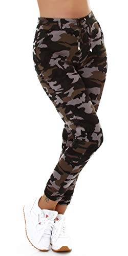 Jela London Damen Jogginghose Skinny Camouflage Flecktarn High-Waist, Grau 38-40 (L/XL) von Jela London