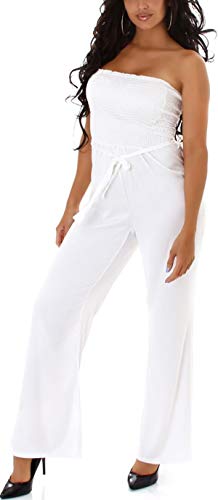 Jela London Damen Leichter Bandeau-Overall Sommer Stretch Satin, Weiß M von Jela London