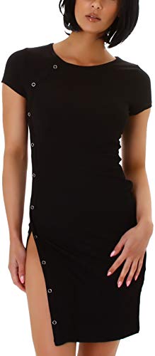 Jela London Damen Minikleid Beinschlitz Zierleiste Stretch Bodycon, Schwarz 34-36 (S) von Jela London