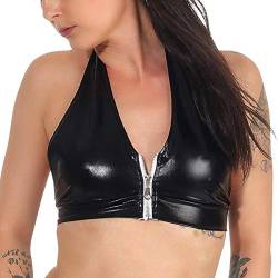 Jela London Damen Neckholder Top Wetlook GoGo Glanz bauchfrei metallic, Schwarz 32-36 von Jela London