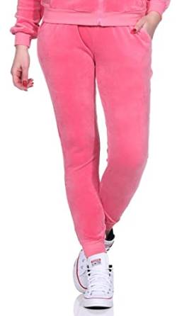 Jela London Damen Nicki Jogging Hose Freizeit Haushose Samt Velour Homewear, Dunkelrosa 38 40 (L) von Jela London