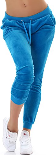 Jela London Damen Nicki Jogging Hose Freizeit Haushose Samt Velour Homewear, Hell Blau Türkis 36 38 (M) von Jela London