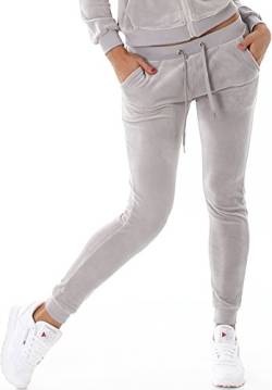 Jela London Damen Nicki Jogging Hose Freizeit Haushose Samt Velour Homewear, Hell Grau 34 36 (S) von Jela London