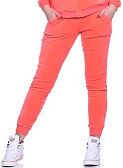 Jela London Damen Nicki Jogging Hose Freizeit Haushose Samt Velour Homewear, Neon-Apricot 34 36 (S) von Jela London